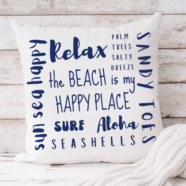 Tropical Beach Typography Coastal Cushion (Creator Uploaded)