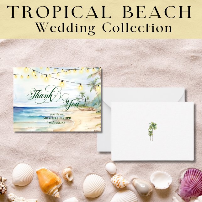 Tropical Beach Typography Thank You Card Wedding (Creator Uploaded)