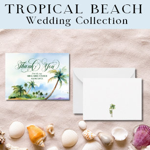 Tropical Beach Typography Thank You Card Wedding