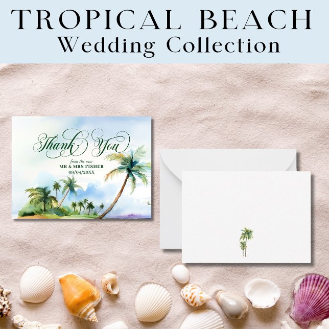 Tropical Beach Typography Thank You Card Wedding (Creator Uploaded)