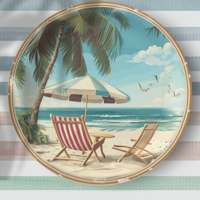 Tropical Beach Umbrella and Chairs Summer Paper Plate (Creator Uploaded)