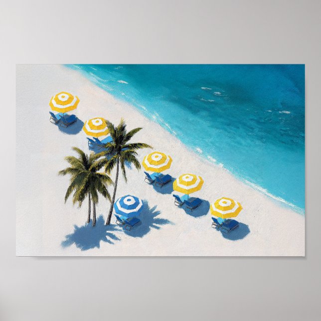 Tropical Beach Umbrella Print: Coastal Summer  Poster (Front)
