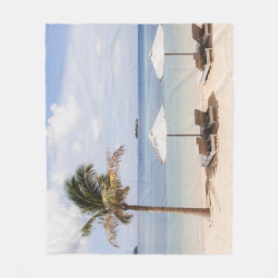 Tropical beach umbrellas: white, palm. fleece blanket