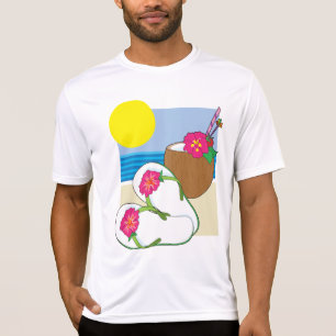 Tropical Beach Vacation Coconut Flowers Flip Flops T-Shirt