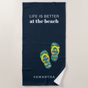 Tropical Beach Vacation Flip Flops Personalised Towel