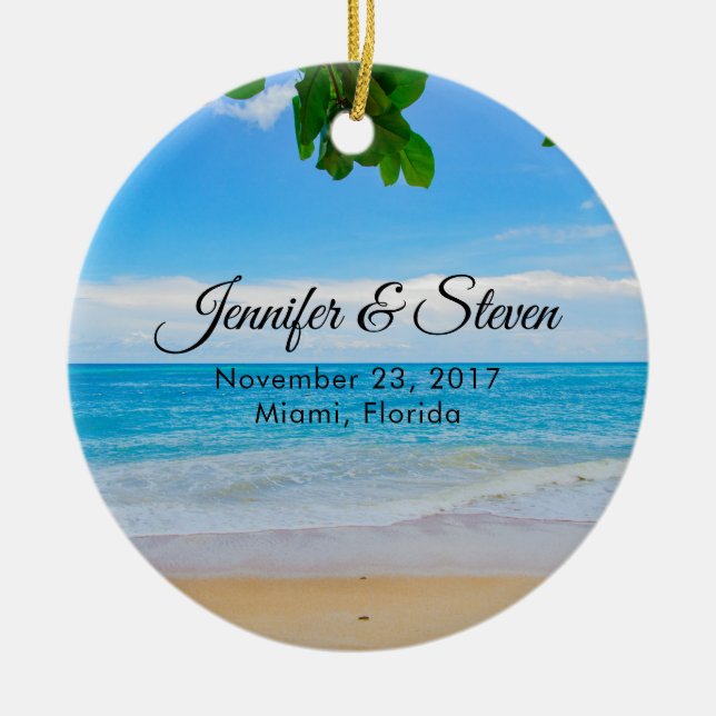 Tropical Beach Vacation Island Wedding Ceramic Tree Decoration (Front)