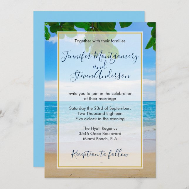 Tropical Beach Vacation Island Wedding Invitation (Front/Back)
