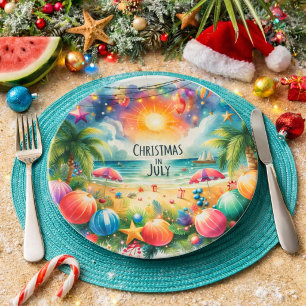 Tropical Beach Vibe Christmas In July Paper Plate
