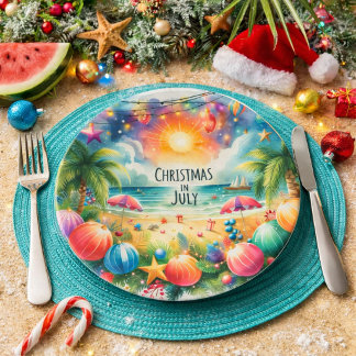 Tropical Beach Vibe Christmas In July Paper Plate