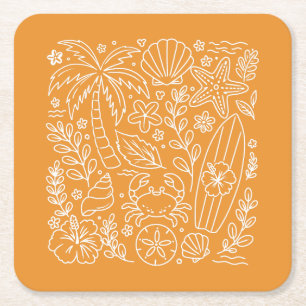 Tropical Beach Vibes  Square Paper Coaster