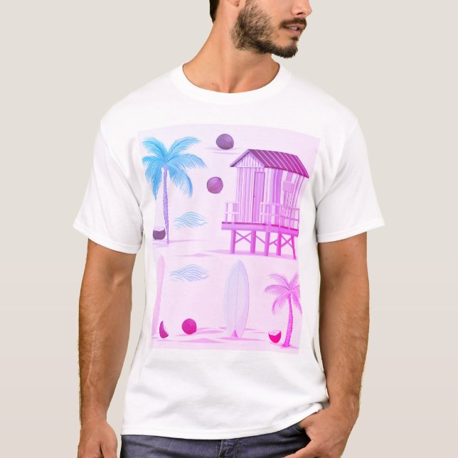 Tropical Beach Vibes: Surfboards, Palms, and Cocon T-Shirt (Front)