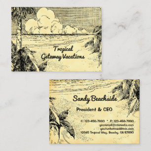 Tropical Beach Vintage Art Custom 3.5" x 2.5" Calling Card