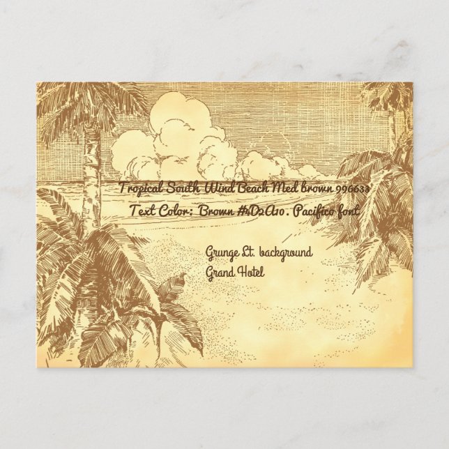 Tropical Beach Vintage Etching Test Postcard (Front)