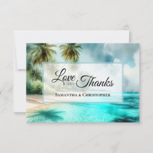 Tropical Beach Watercolor Love & Thanks Wedding Thank You Card