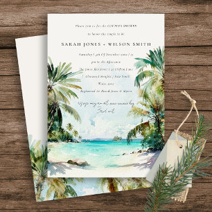 Tropical Beach Watercolor Palm Tree Couples Shower Invitation