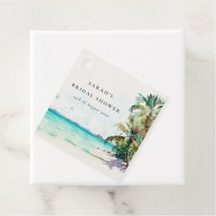 Tropical Beach Watercolor Palm Trees Bridal Shower Favour Tags