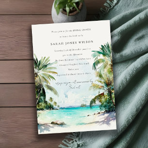 Tropical Beach Watercolor Palm Trees Bridal Shower Invitation
