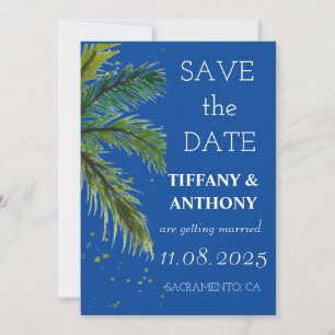 Tropical Beach Watercolor Palm Trees Seaside Save The Date