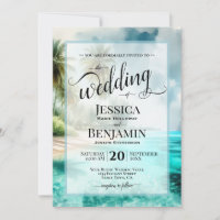 Tropical Beach Watercolor Stylish Script Wedding