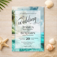 Tropical Beach Watercolor Stylish Script Wedding