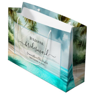 Tropical Beach Watercolor Wedding Bridesmaid Large Gift Bag