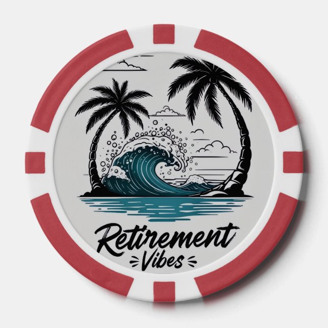 Tropical Beach Wave & Palm Tree Poker Chips (Front)
