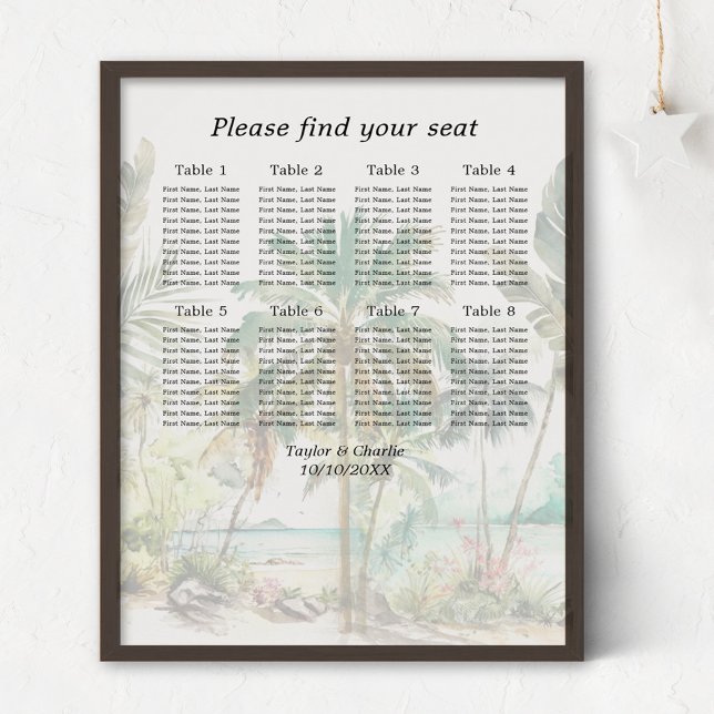 Tropical Beach Wedding 8 Tables Seating Chart (Creator Uploaded)