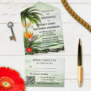 Tropical Beach Wedding All In One Invitation
