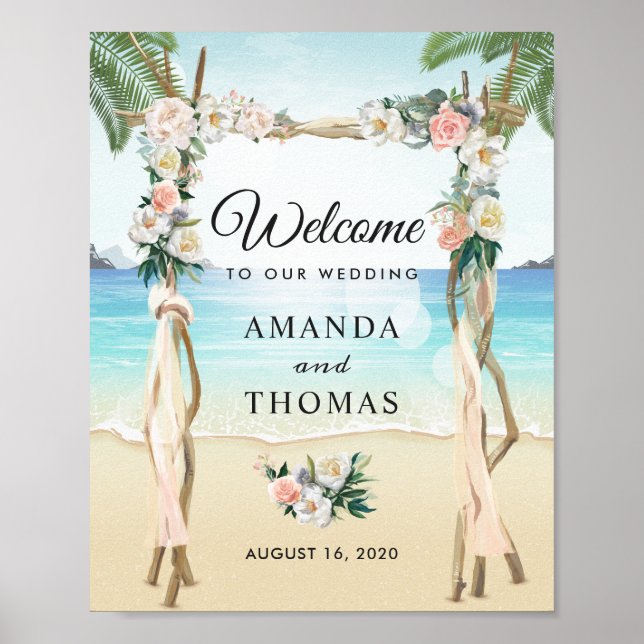 Tropical Beach Wedding Arch Welcome Sign (Front)