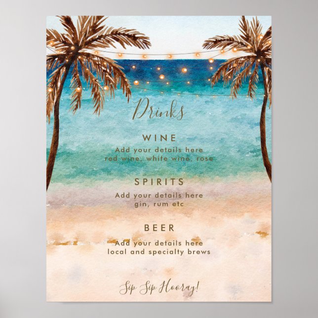 tropical beach wedding bar menu sign (Front)