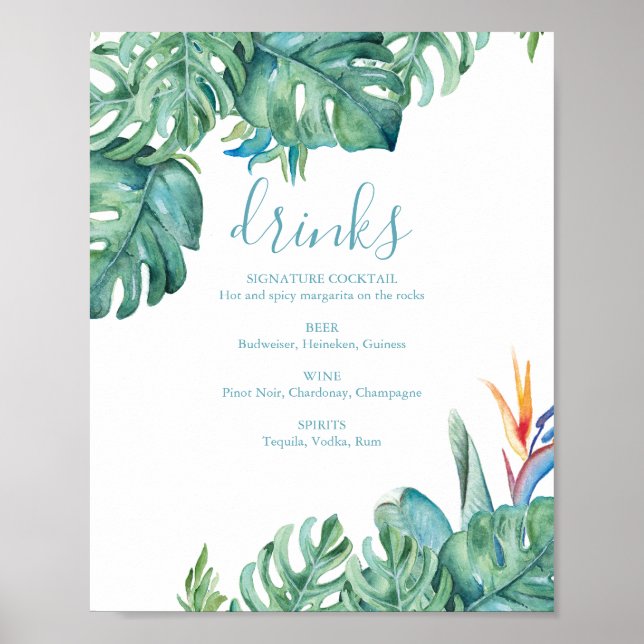 Tropical Beach Wedding Cocktails Sign (Front)