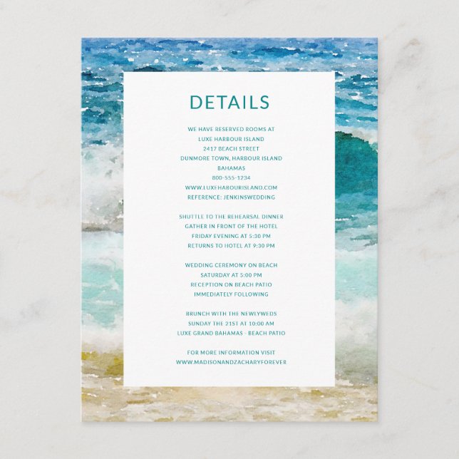 Tropical Beach Wedding Details Enclosure Card (Front)