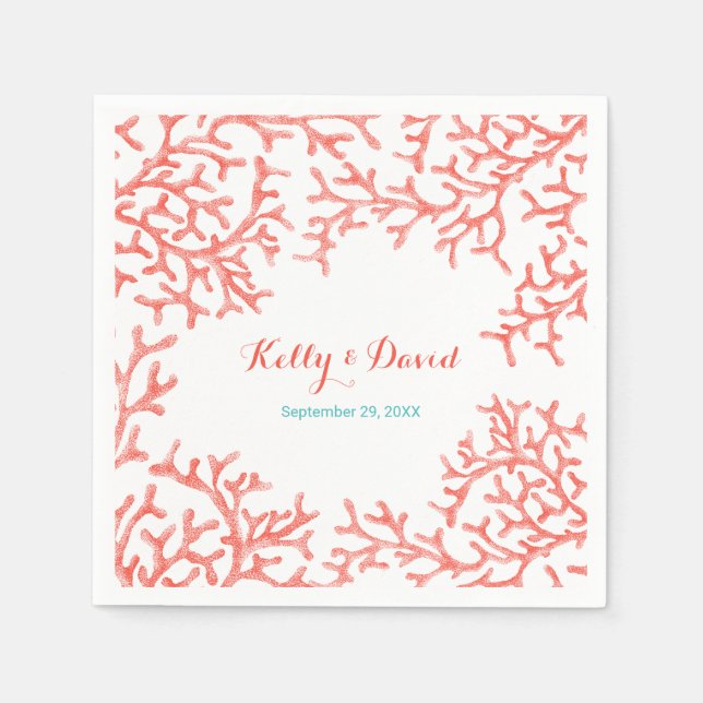 Tropical Beach Wedding Elegant Coral Reef Napkin (Front)