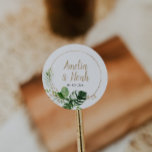 Tropical Beach Wedding Favour Sticker<br><div class="desc">This is a tropical themed wedding sticker featuring beautiful watercolor greenery and an elegant font pairing. Edit all wording and all font and background colours. The colour of the watercolor element is not editable. // For matching items, please visit the "LUANA" collection in the Sincerely By Nicole Zazzle store. *...</div>