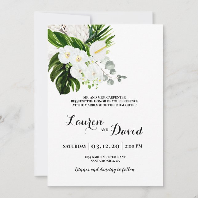 Tropical beach wedding invitation (Front)