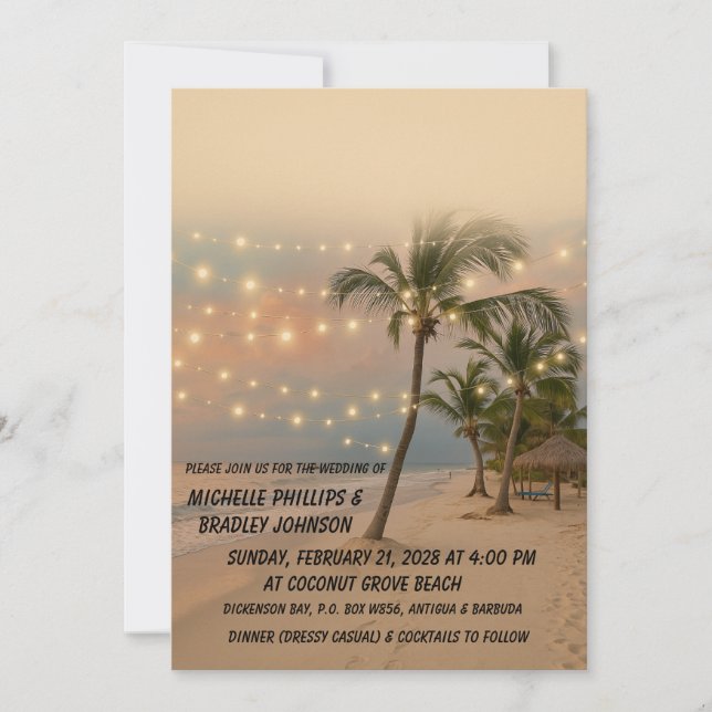 Tropical Beach Wedding Invitation | Elegant Sunset (Front)