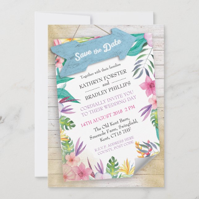 Tropical Beach Wedding Invitation - Save the Date (Front)