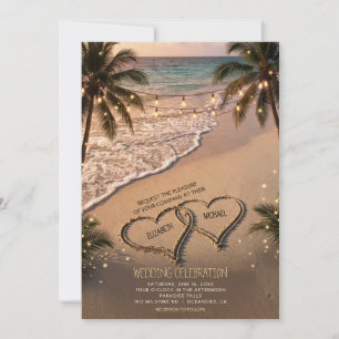Tropical Beach Wedding Invitation with String Ligh