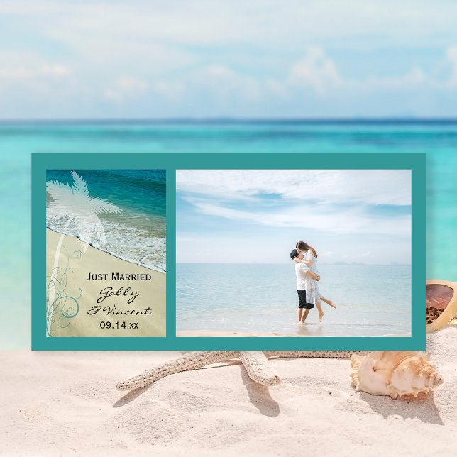 Tropical Beach Wedding Just Married Announcement (Creator Uploaded)