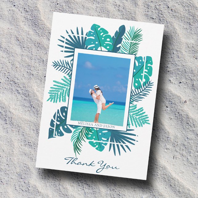 Tropical Beach Wedding Newlywed Photo Thank You Card (Creator Uploaded)