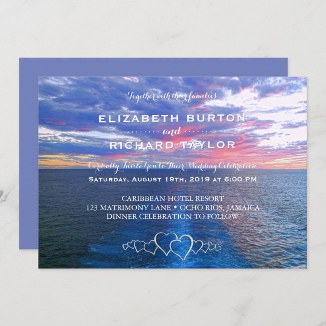 Tropical Beach Wedding Ocean Sunset Invitation (Front/Back)
