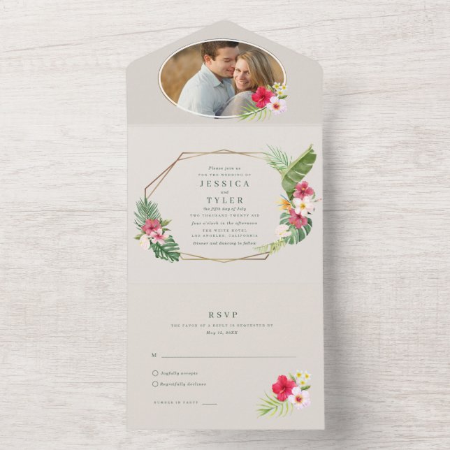 Tropical Beach Wedding Photo  All In One Invitation (Inside)
