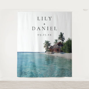 Tropical Beach Wedding Photo Backdrop Tapestry