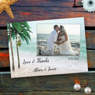 Tropical Beach Wedding Photo Thank You Card