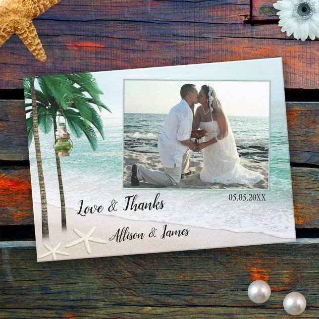 Tropical Beach Wedding Photo Thank You Card (Creator Uploaded)