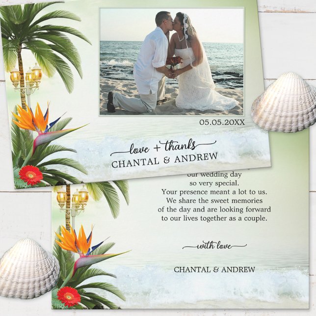 Tropical Beach Wedding Photo Thank You Card (Creator Uploaded)