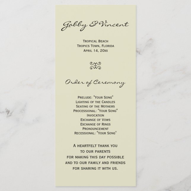 Tropical Beach Wedding Program Programme (Back)