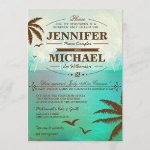 Tropical Beach Wedding Reception Only  Invitations
