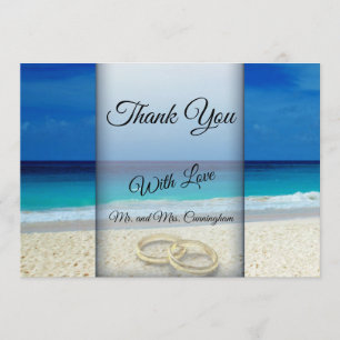 Tropical Beach Wedding & Rings Thank You Flat Card