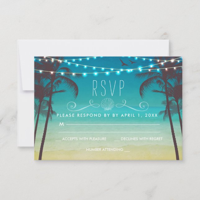 Tropical Beach Wedding RSVP Card Palm Tree
